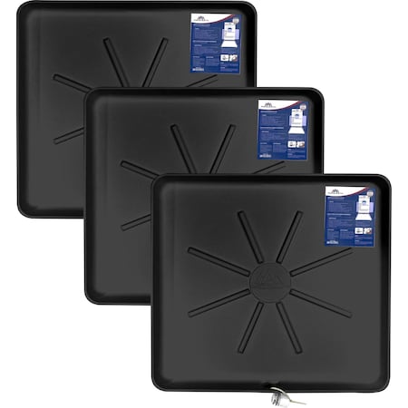 American Built Pro Washing Machine Pan, 30 in x 28 in Plastic Black Predrilled wDrain Hose Adapter, 3PK WMSP-BDrl P3